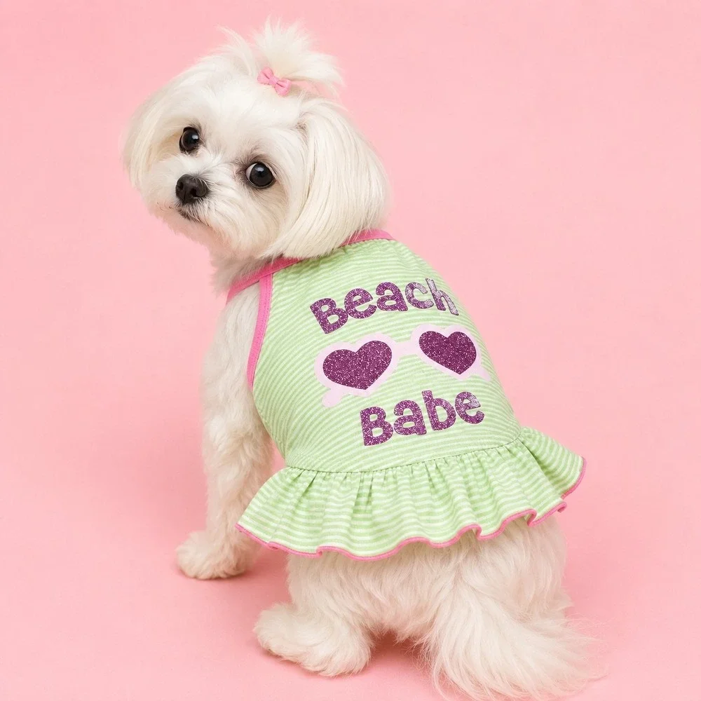 Dog Shirt Girl's Medium Beach Babe Y2K Retro Vibe Preppy Pet Coquette Chic Girl